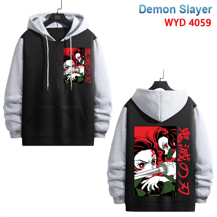 Demon Slayer Kimets Anime black contrast gray pure cotton zipper patch pocket sweater from S to 3XL 