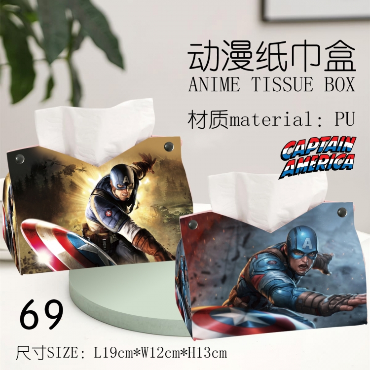 Captain America Anime peripheral PU tissue box creative storage box 19X12X13cm