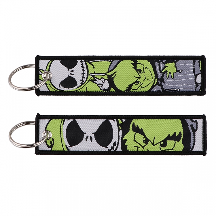 Skeleton Jack Double sided color woven label keychain with thickened hanging rope 13x3cm 10G price for 5 pcs