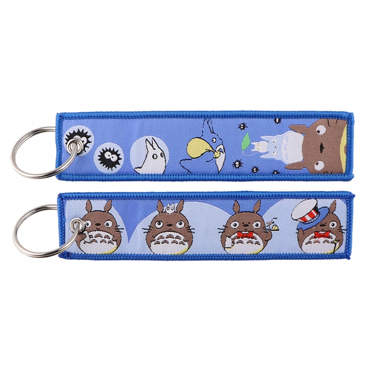 TOTORO Double sided color woven label keychain with thickened hanging rope 13x3cm 10G price for 5 pcs