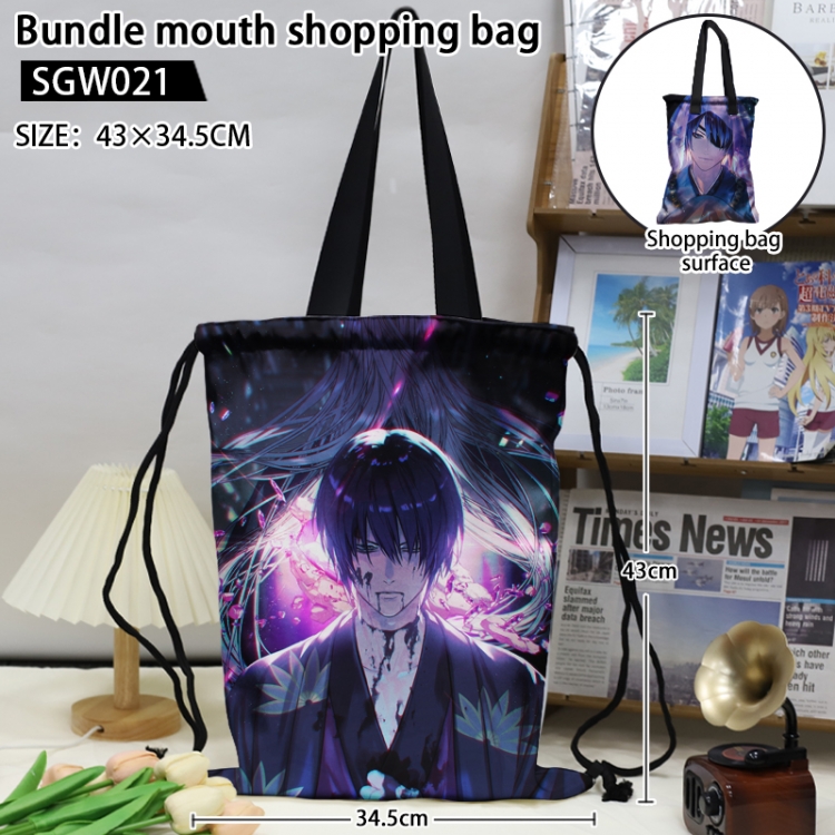 Gintama Anime double-sided double-layer printed drawstring shopping bag 43X34.5cm (can be lifted and backed)