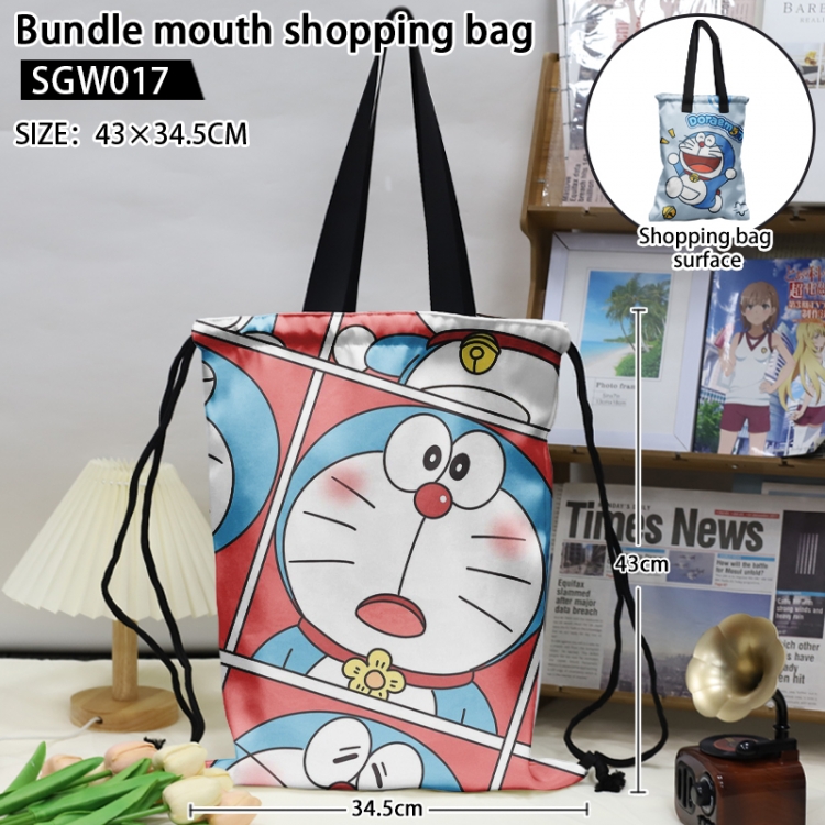Doraemon Anime double-sided double-layer printed drawstring shopping bag 43X34.5cm (can be lifted and backed)