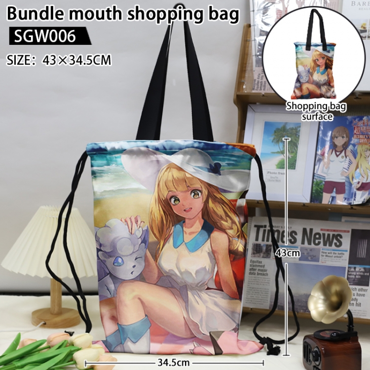 Pokemon Anime double-sided double-layer printed drawstring shopping bag 43X34.5cm (can be lifted and backed)