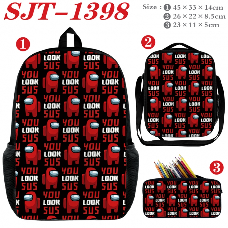 Among us Anime nylon canvas backpack pencil case crossbody bag three piece set 45x33x14cm