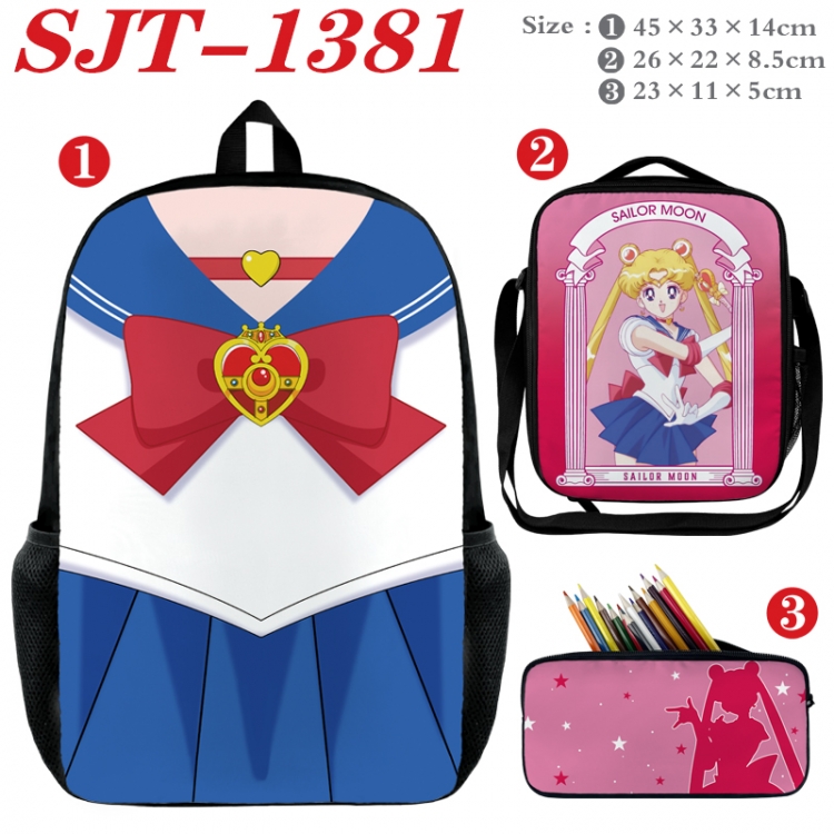 sailormoon Anime nylon canvas backpack pencil case crossbody bag three piece set 45x33x14cm