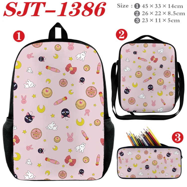 sailormoon Anime nylon canvas backpack pencil case crossbody bag three piece set 45x33x14cm
