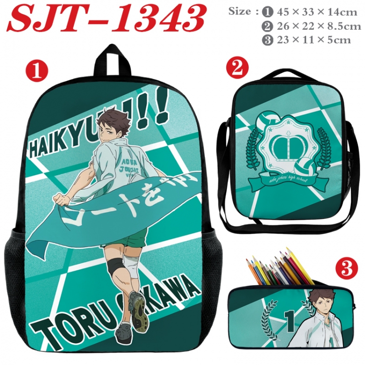  Haikyuu!! Anime nylon canvas backpack pencil case crossbody bag three piece set 45x33x14cm