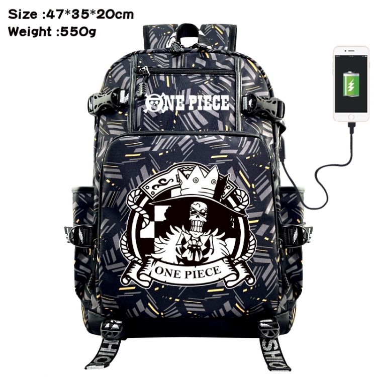 One Piece Anime data cable camouflage print USB backpack schoolbag 47x35x20cm