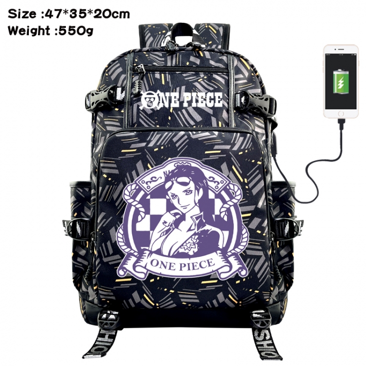 One Piece Anime data cable camouflage print USB backpack schoolbag 47x35x20cm