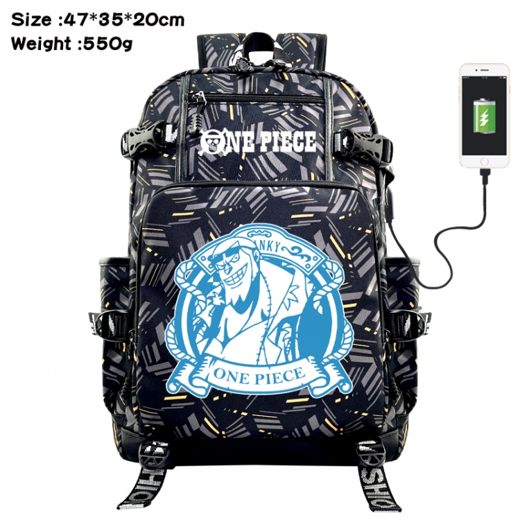 One Piece Anime data cable camouflage print USB backpack schoolbag 47x35x20cm