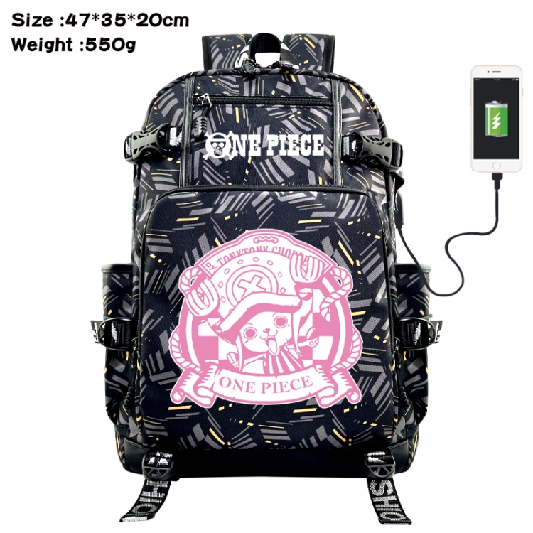 One Piece Anime data cable camouflage print USB backpack schoolbag 47x35x20cm