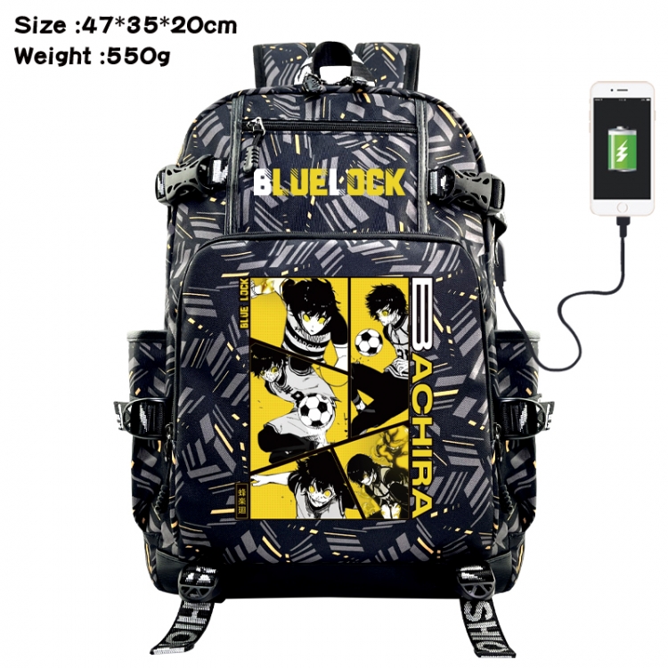 BLUE LOCK  Anime data cable camouflage print USB backpack schoolbag 47x35x20cm