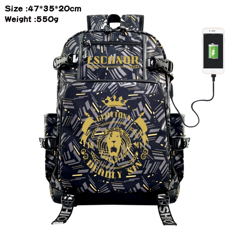 The Seven Deadly Sins Anime data cable camouflage print USB backpack schoolbag 47x35x20cm