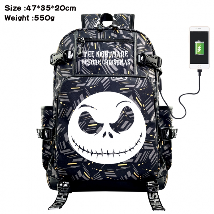 The Nightmare Before Christmas Anime data cable camouflage print USB backpack schoolbag 47x35x20cm