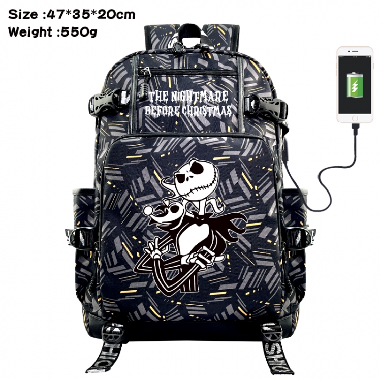 The Nightmare Before Christmas Anime data cable camouflage print USB backpack schoolbag 47x35x20cm