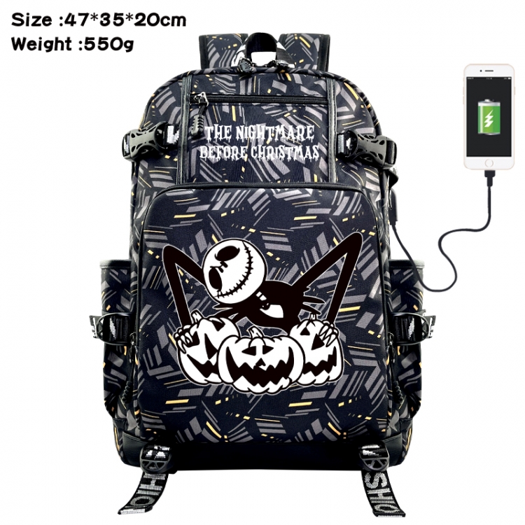 The Nightmare Before Christmas Anime data cable camouflage print USB backpack schoolbag 47x35x20cm