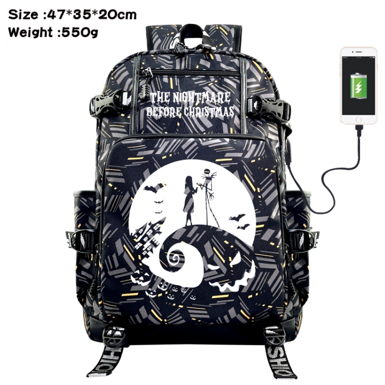 The Nightmare Before Christmas Anime data cable camouflage print USB backpack schoolbag 47x35x20cm