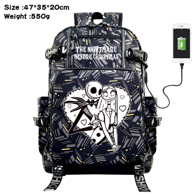 The Nightmare Before Christmas Anime data cable camouflage print USB backpack schoolbag 47x35x20cm