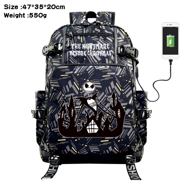 The Nightmare Before Christmas Anime data cable camouflage print USB backpack schoolbag 47x35x20cm