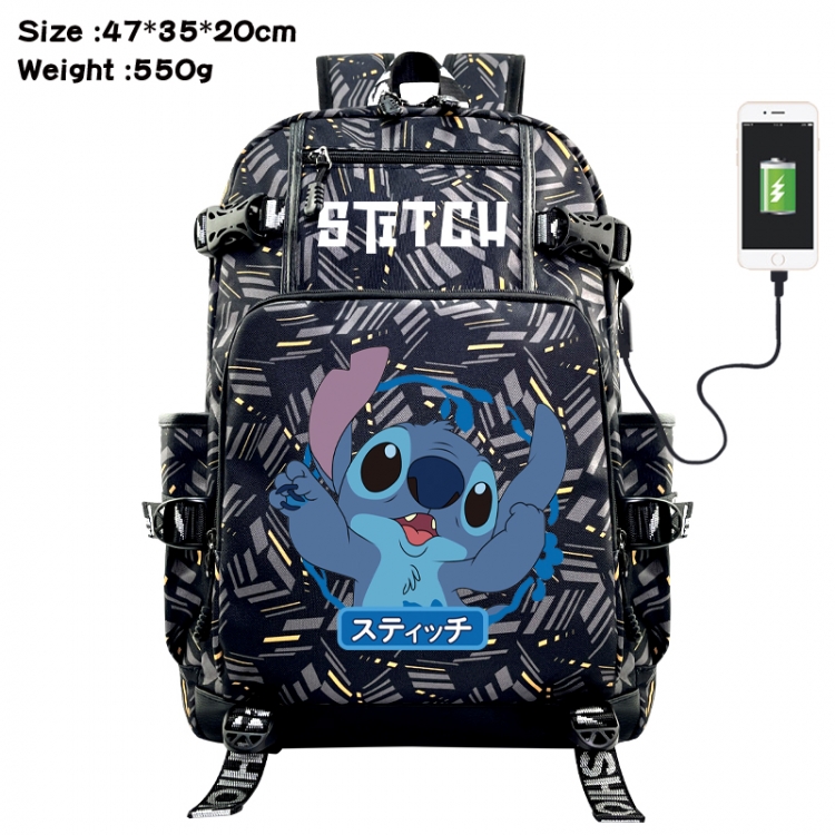 Lilo & Stitch Anime data cable camouflage print USB backpack schoolbag 47x35x20cm