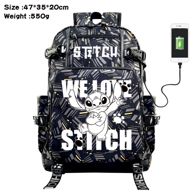 Lilo & Stitch Anime data cable camouflage print USB backpack schoolbag 47x35x20cm