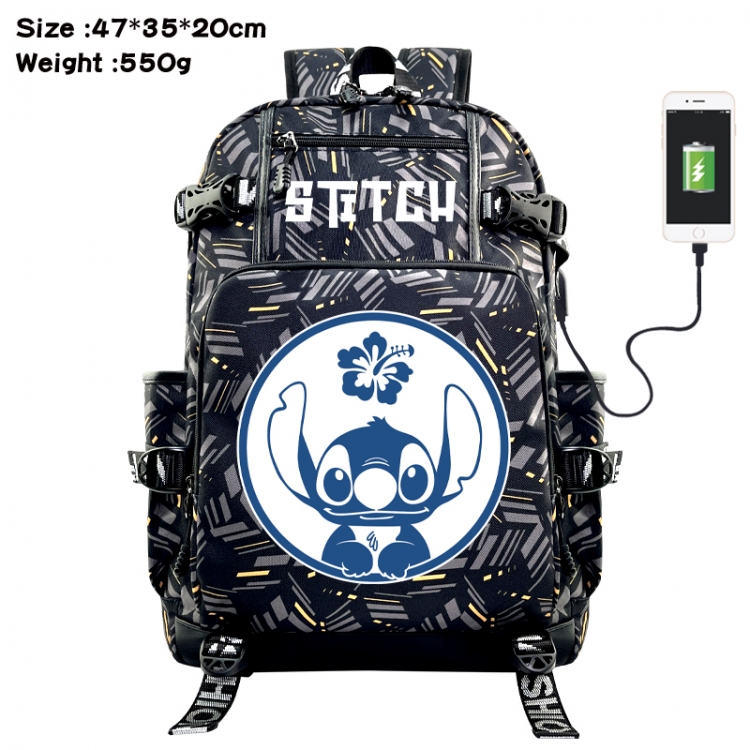 Lilo & Stitch Anime data cable camouflage print USB backpack schoolbag 47x35x20cm