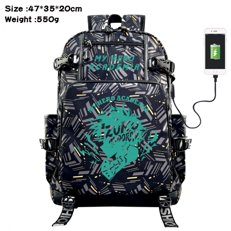 My Hero Academia Anime data cable camouflage print USB backpack schoolbag 47x35x20cm