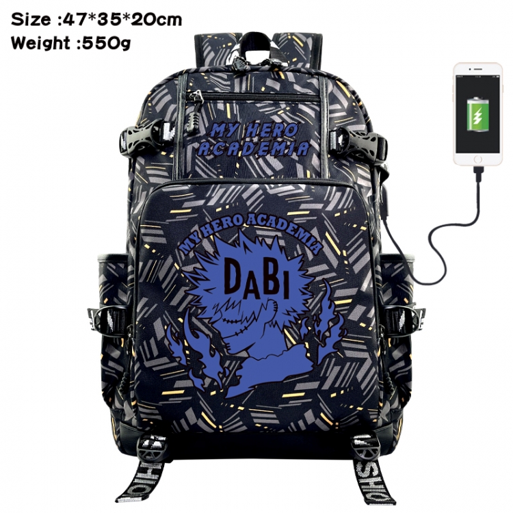 My Hero Academia Anime data cable camouflage print USB backpack schoolbag 47x35x20cm