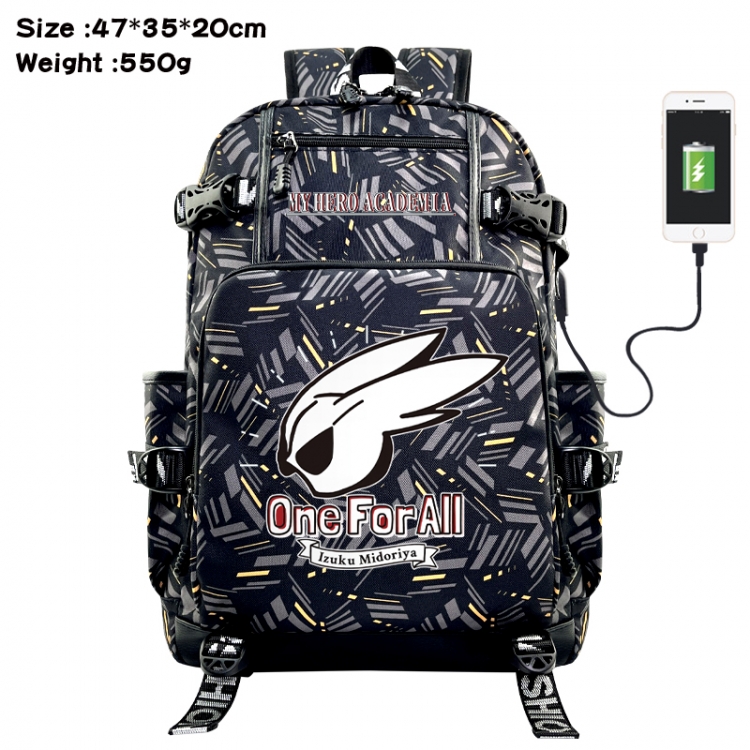 My Hero Academia Anime data cable camouflage print USB backpack schoolbag 47x35x20cm