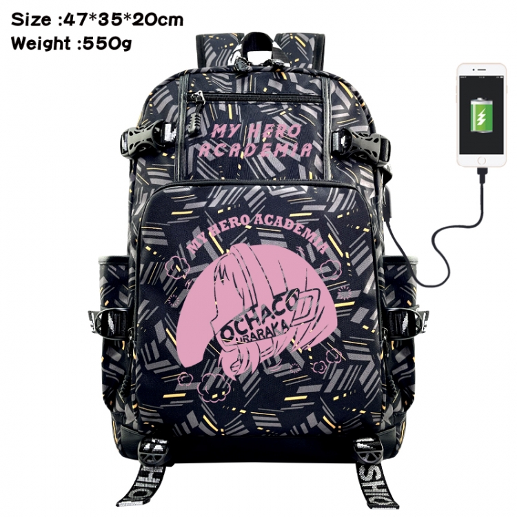 My Hero Academia Anime data cable camouflage print USB backpack schoolbag 47x35x20cm