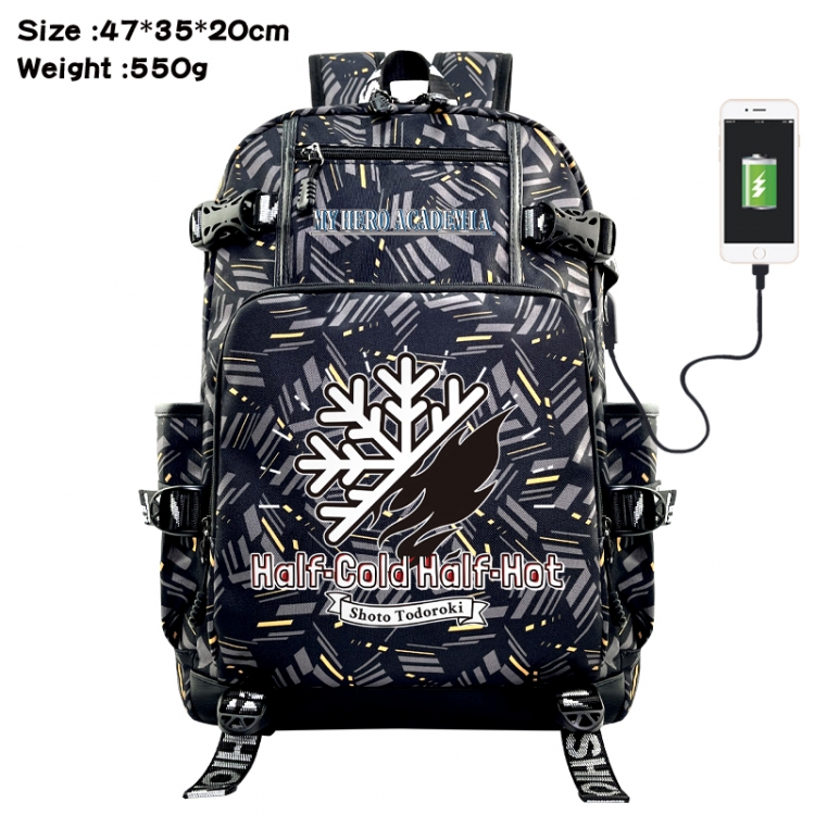 My Hero Academia Anime data cable camouflage print USB backpack schoolbag 47x35x20cm