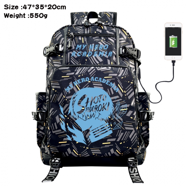 My Hero Academia Anime data cable camouflage print USB backpack schoolbag 47x35x20cm