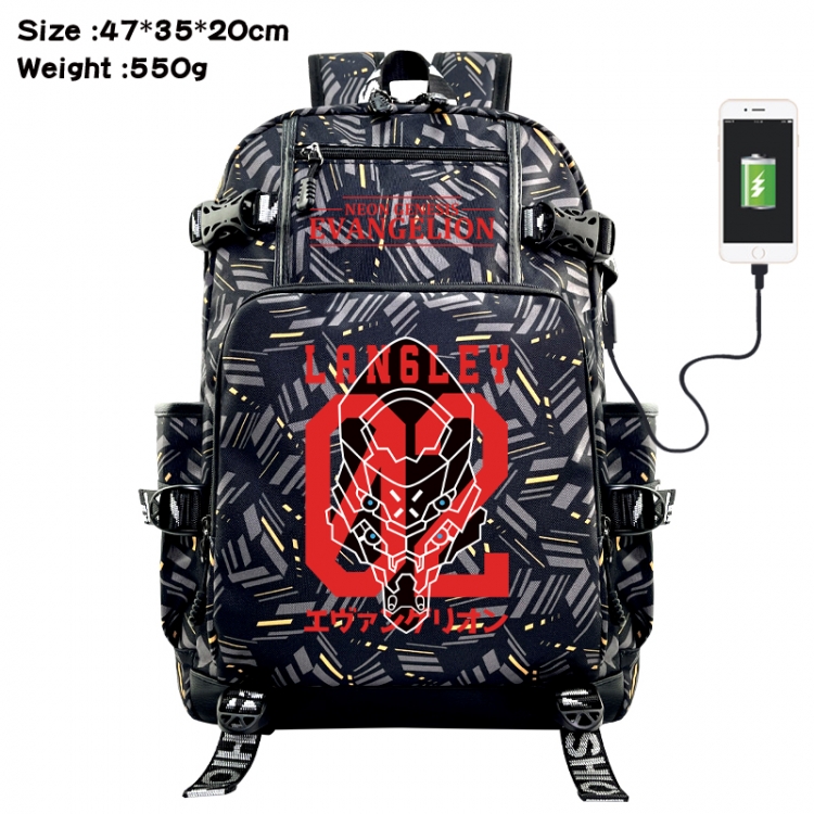 Gintama Anime data cable camouflage print USB backpack schoolbag 47x35x20cm