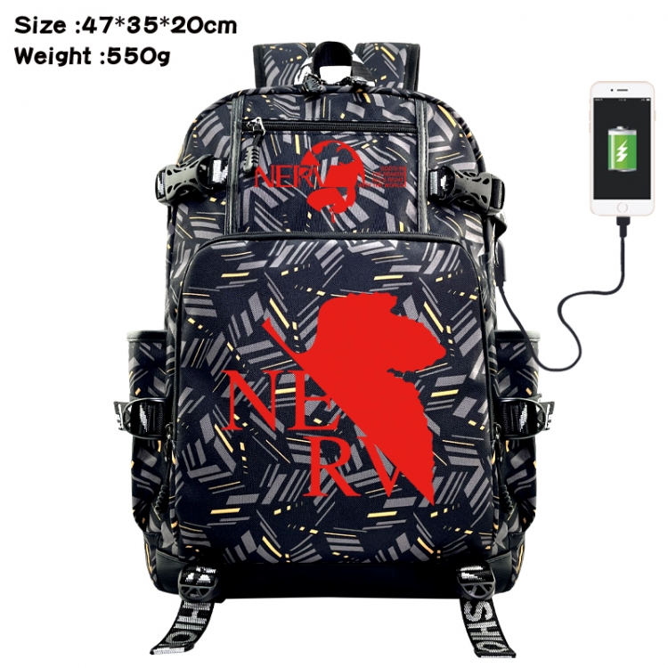 Gintama Anime data cable camouflage print USB backpack schoolbag 47x35x20cm