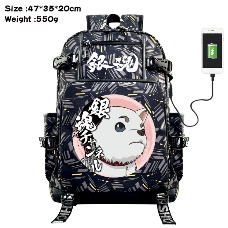 Gintama Anime data cable camouflage print USB backpack schoolbag 47x35x20cm