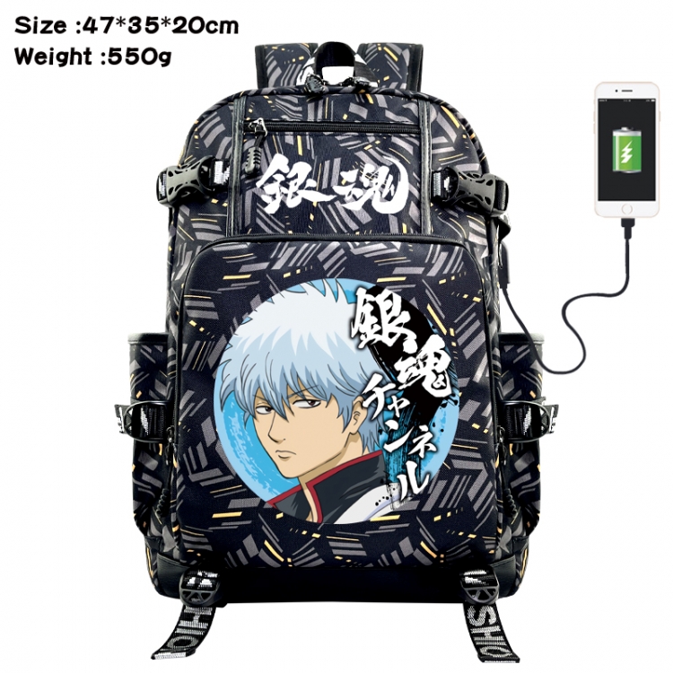 Gintama Anime data cable camouflage print USB backpack schoolbag 47x35x20cm