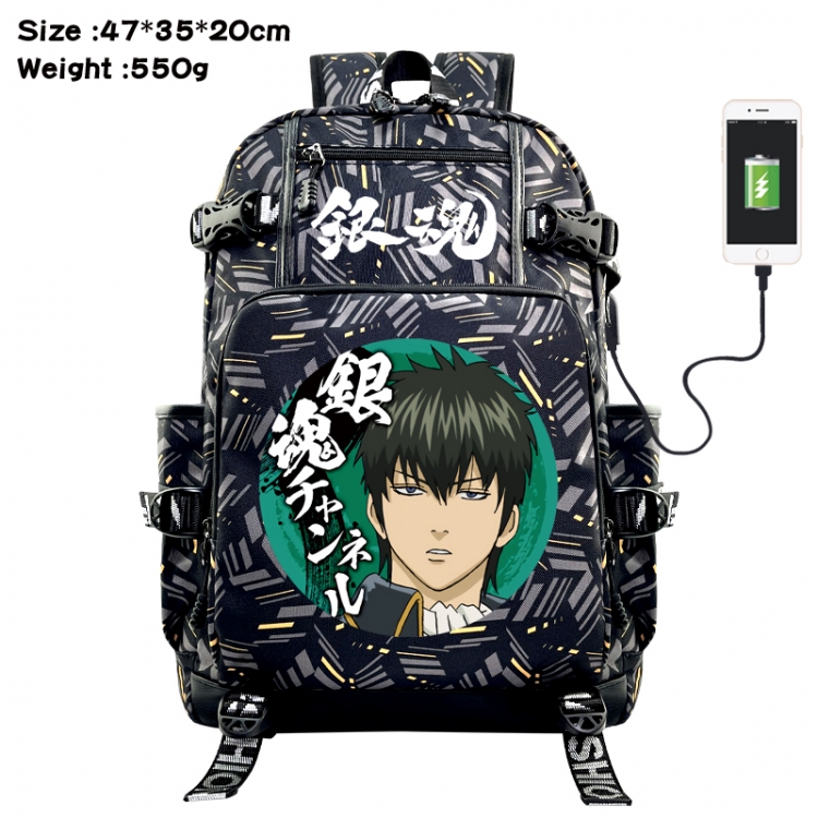 Gintama Anime data cable camouflage print USB backpack schoolbag 47x35x20cm