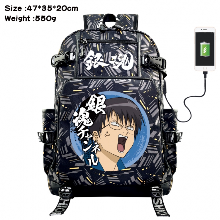 Gintama Anime data cable camouflage print USB backpack schoolbag 47x35x20cm