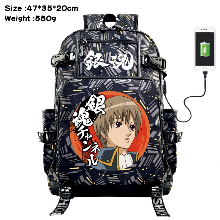 Gintama Anime data cable camouflage print USB backpack schoolbag 47x35x20cm