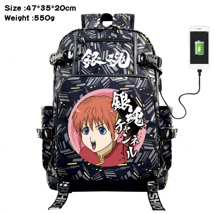 Gintama Anime data cable camouflage print USB backpack schoolbag 47x35x20cm