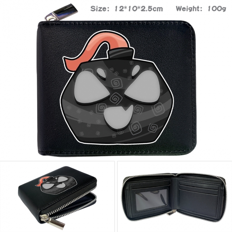 blox fruits Anime zipper black leather half-fold wallet 12X10X2.5CM 100G