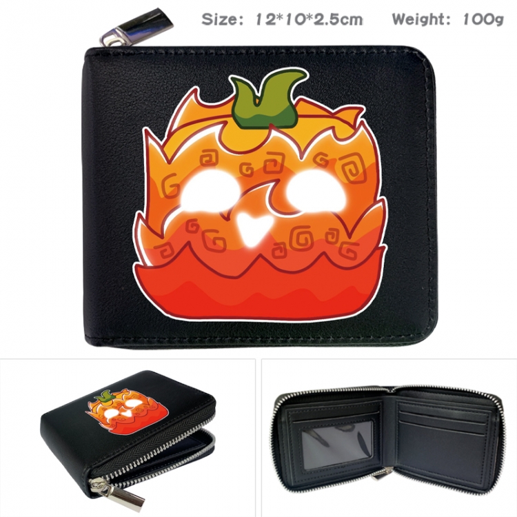 blox fruits Anime zipper black leather half-fold wallet 12X10X2.5CM 100G