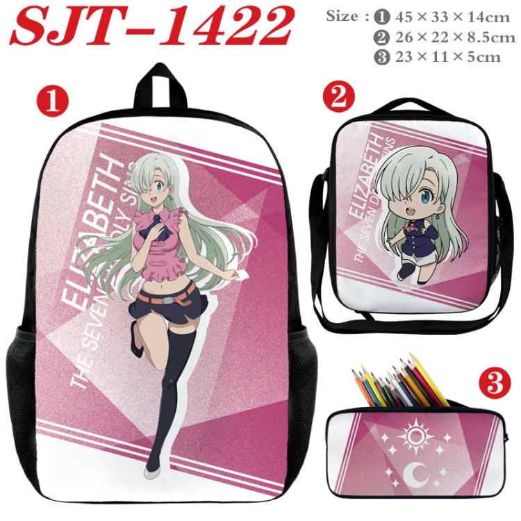 The Seven Deadly Sins Anime nylon canvas backpack pencil case crossbody bag three piece set 45x33x14cm