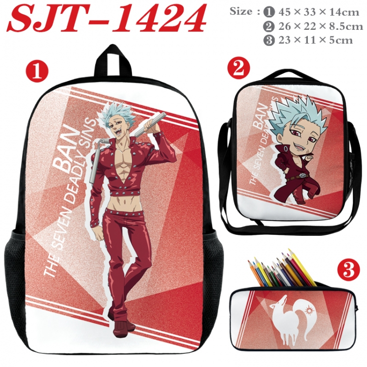 The Seven Deadly Sins Anime nylon canvas backpack pencil case crossbody bag three piece set 45x33x14cm