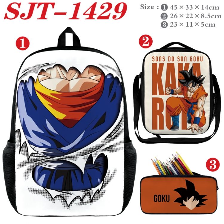 DRAGON BALL Anime nylon canvas backpack pencil case crossbody bag three piece set 45x33x14cm