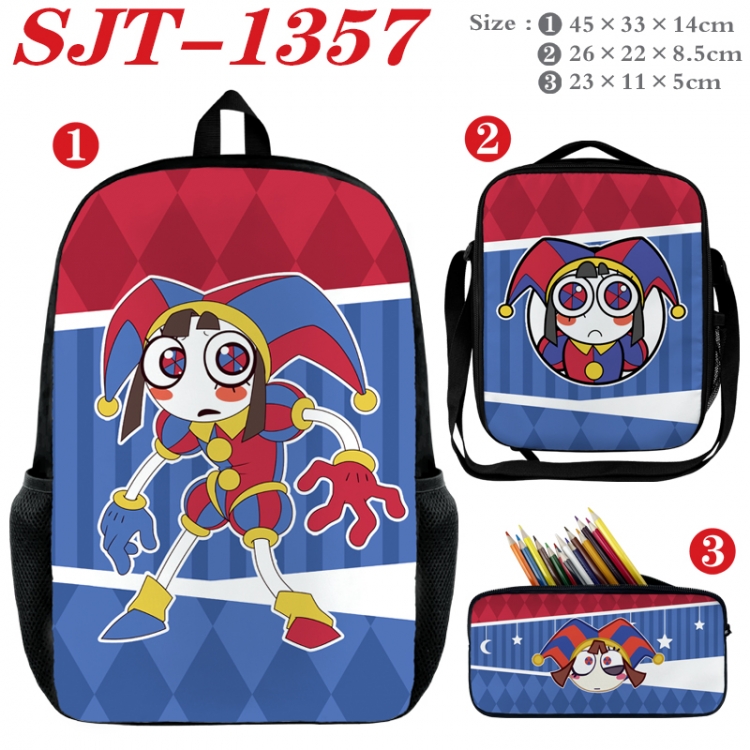 The Amazing Digital Circus Anime nylon canvas backpack pencil case crossbody bag three piece set 45x33x14cm