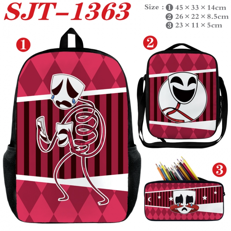 The Amazing Digital Circus Anime nylon canvas backpack pencil case crossbody bag three piece set 45x33x14cm