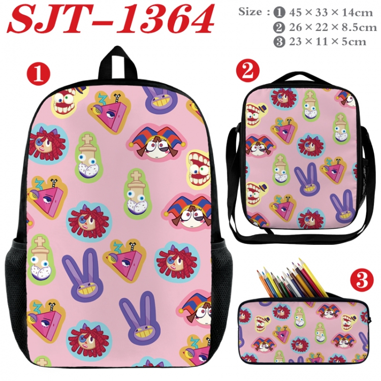 The Amazing Digital Circus Anime nylon canvas backpack pencil case crossbody bag three piece set 45x33x14cm