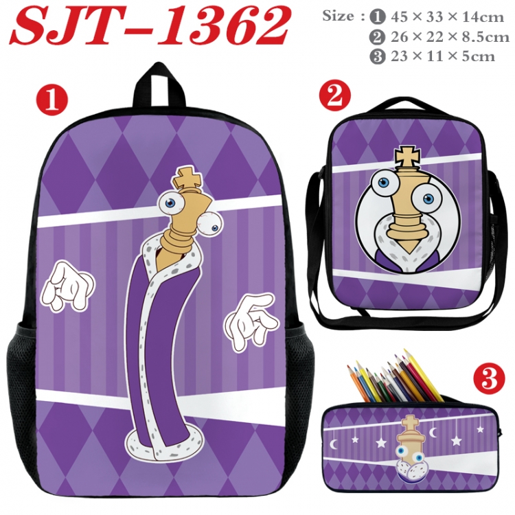 The Amazing Digital Circus Anime nylon canvas backpack pencil case crossbody bag three piece set 45x33x14cm