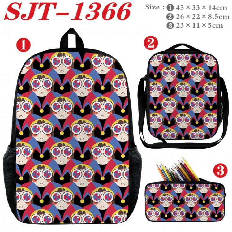 The Amazing Digital Circus Anime nylon canvas backpack pencil case crossbody bag three piece set 45x33x14cm